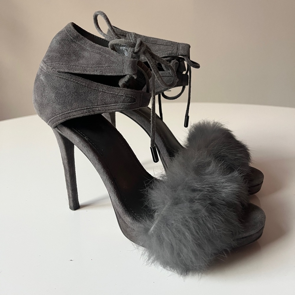 Michael Kors- Remi Suede & Rabbit Fur High-Heel Sandals